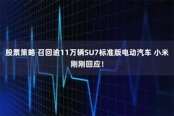 股票策略 召回逾11万辆SU7标准版电动汽车 小米刚刚回应！